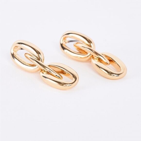 New ANTHRO GOLDEN TRIPLE CHAIN LINK oval dangle earrings - Picture 1 of 11